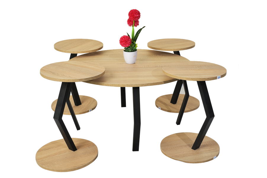 סט שולחן כולל 4 שרפרפים עגול בשילוב רגלי מתכת