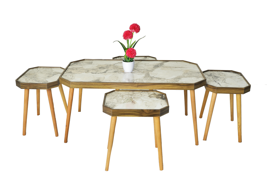 סט שולחן מלבני כולל 4 שרפרפים מעץ