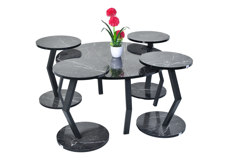 סט שולחן כולל 4 שרפרפים עגול בשילוב רגלי מתכת